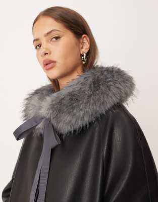 Asos Design Faux Fur Short Collar In Gray