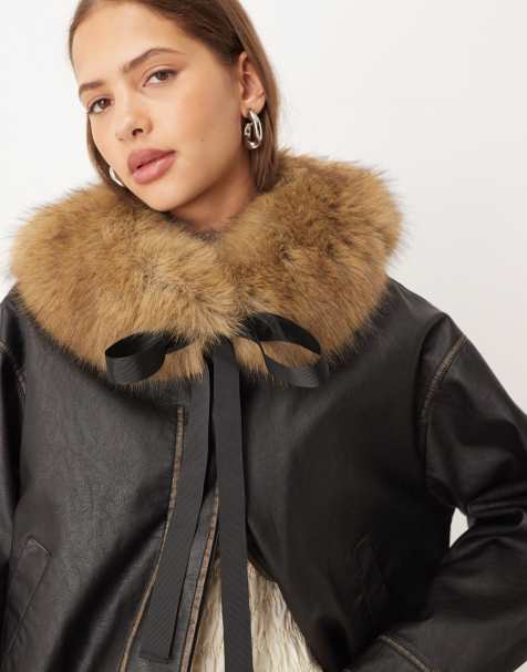 ASOS DESIGN faux fur short collar in natural - view 1