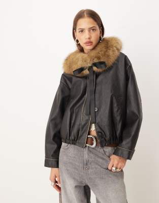 Asos Design Faux Fur Short Collar In Neutral