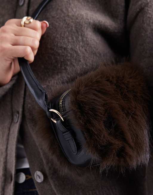ASOS DESIGN faux fur shoulder bag in chocolate
