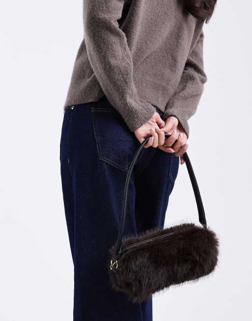 ASOS DESIGN faux fur shoulder bag in chocolate