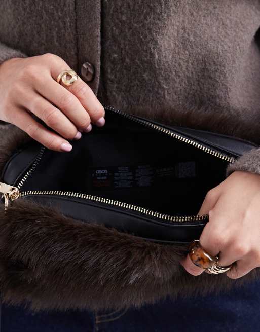 ASOS DESIGN faux fur shoulder bag in chocolate