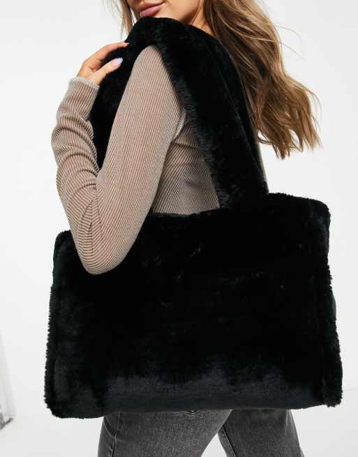 Black fuzzy tote online bag