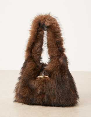 Asos Design Faux Fur Tote Bag With Metal Hardware Detail In Blue