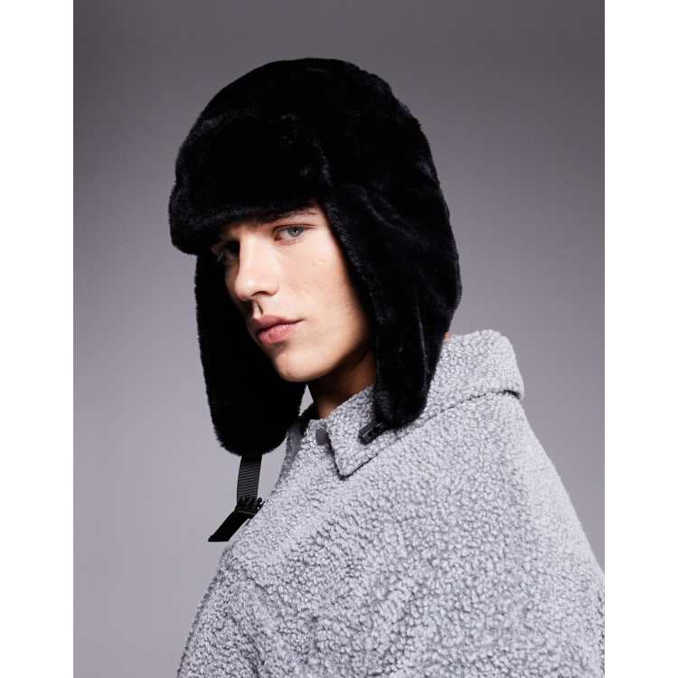 ASOS DESIGN faux fur trapper hat in black | ASOS display picture 3