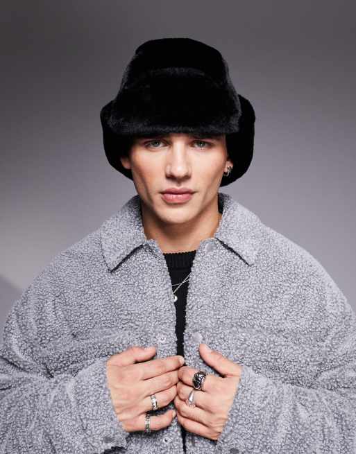 ASOS DESIGN faux fur trapper hat in black ASOS