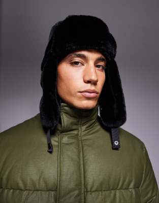Asos Design Faux Fur Trapper Hat In Black