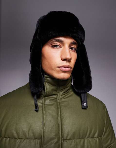 ASOS DESIGN faux fur trapper hat in black - view 1