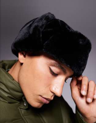 Asos Design Faux Fur Trapper Hat In Black