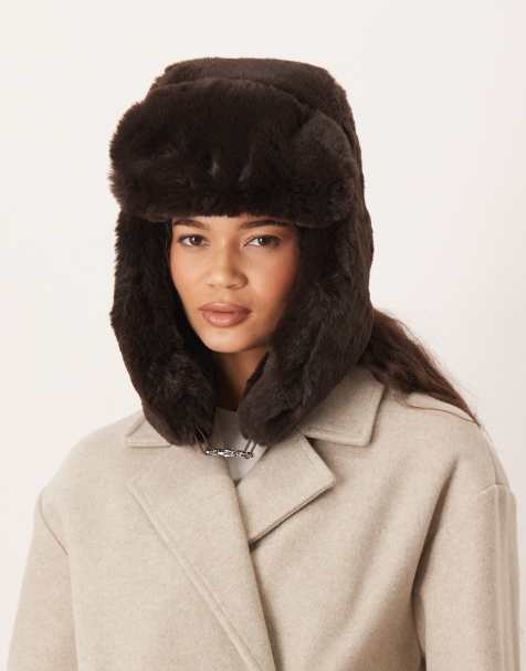 ASOS DESIGN faux fur trapper hat in chocolate - view 1