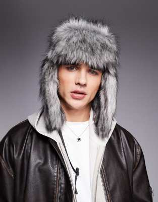 faux fur trapper hat in gray