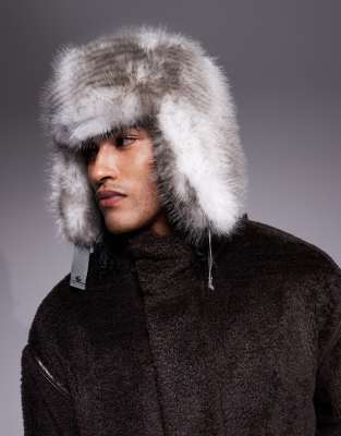 Asos Design Faux Fur Trapper Hat In Gray