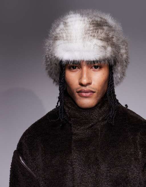 ASOS DESIGN faux fur trapper hat in gray