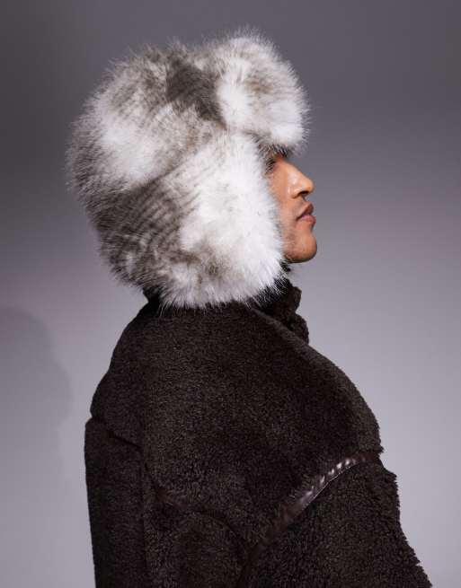 ASOS DESIGN faux fur trapper hat in gray