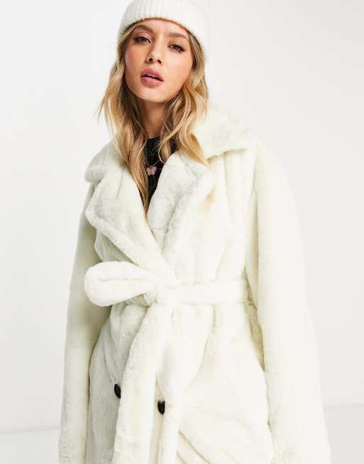 White fur trench outlet coat