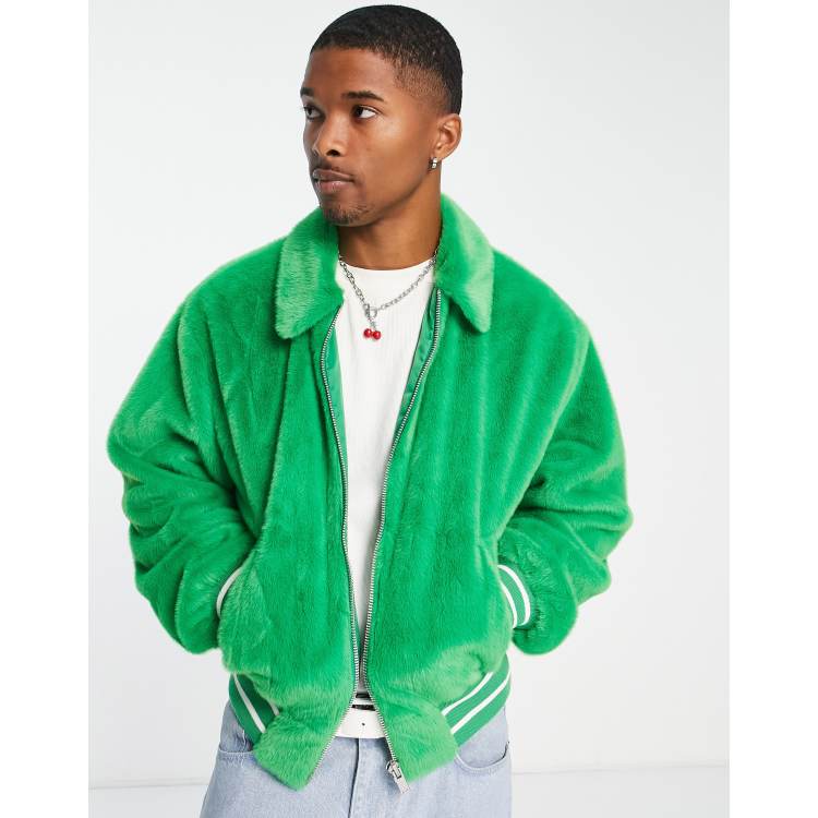 ASOS DESIGN oversized varsity bomber jacket in green – ASOS Sample Sale