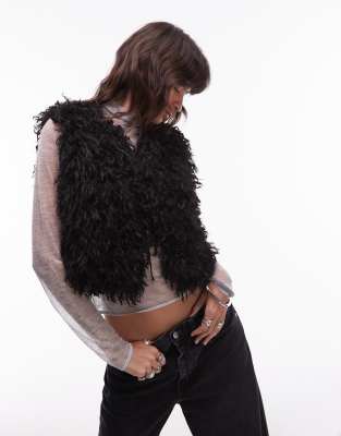 Asos Design Faux Fur Vest In Black