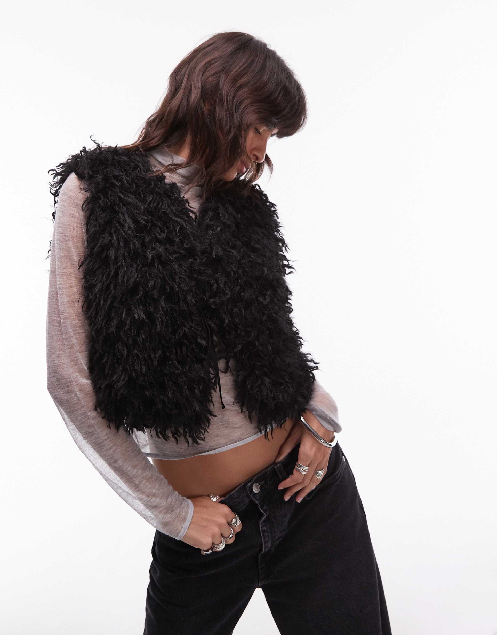 asos design faux fur vest in black