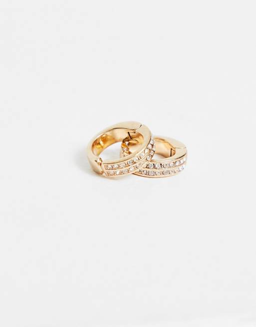 ASOS DESIGN faux hoop earrings with crystal in gold tone, 2 of 4