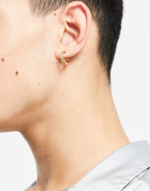 ASOS DESIGN faux hoop earrings with crystal in gold tone, 3 of 4