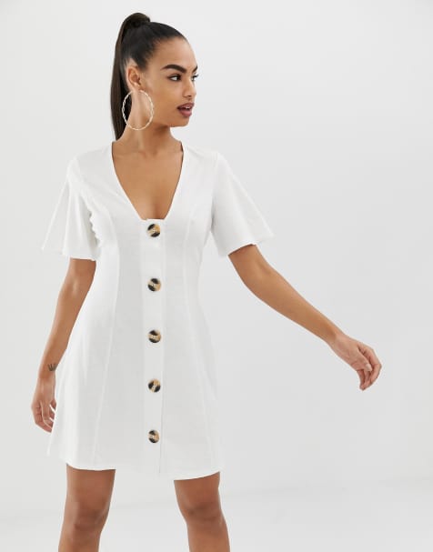 ASOS DESIGN faux horn button through mini tea dress