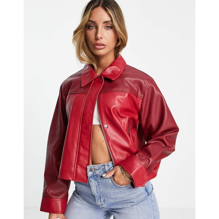 ASOS DESIGN faux leather 70s jacket in red