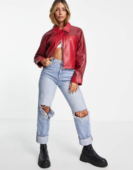 ASOS DESIGN faux leather 70s jacket in red