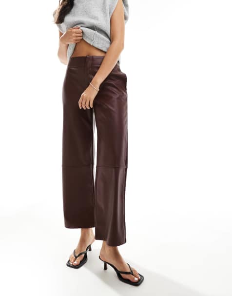 ASOS DESIGN faux leather ankle grazer trousers in dark cherry