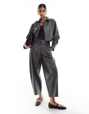 faux leather arch pants in gray croc - part of a set