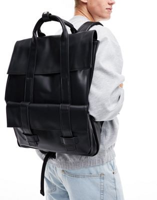 ASOS DESIGN faux leather backpack in black | ASOS