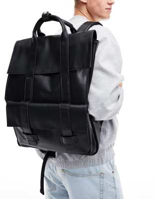 Asos design discount leather harvard backpack