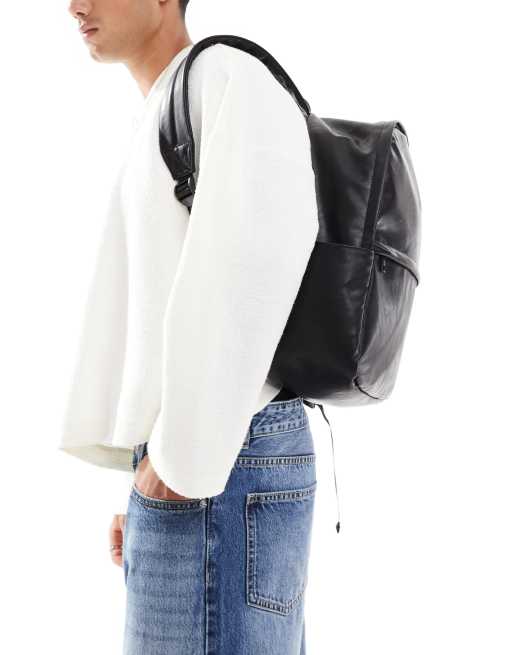 Asos black leather backpack sale