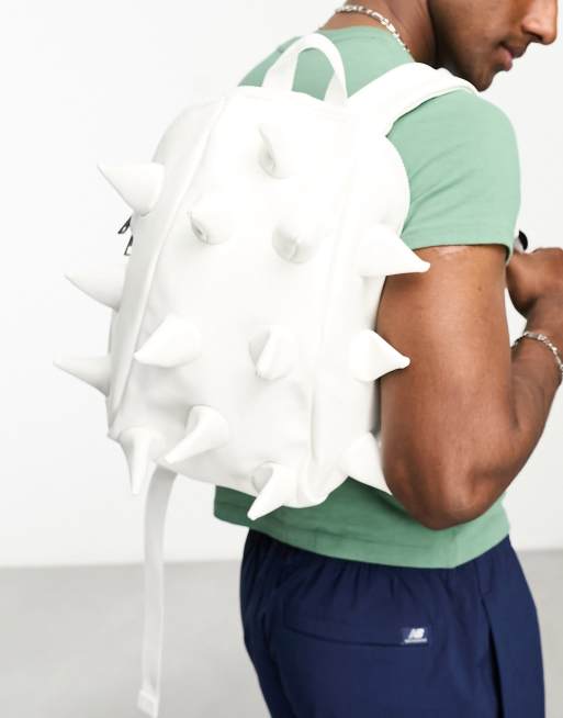 ASOS DESIGN faux leather backpack with all over spike in white ASOS