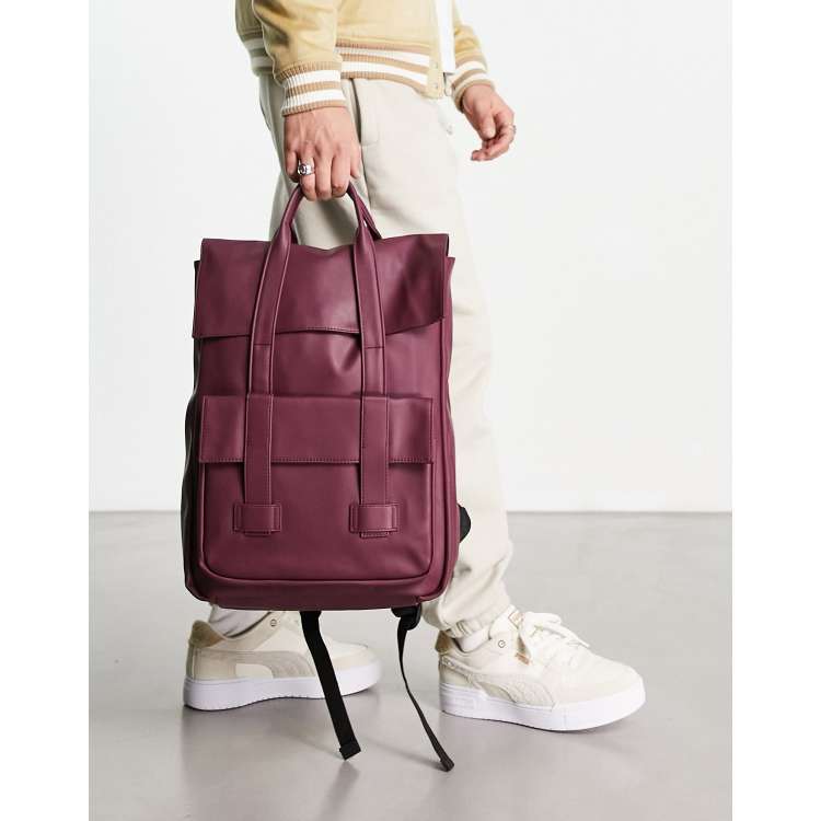 Asos design outlet leather harvard backpack