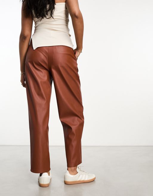 ASOS DESIGN leather look flare pants set in brown