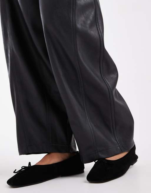ASOS DESIGN faux leather barrel leg pants with seam detail in navy, 4 of 5