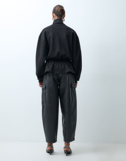 ASOS DESIGN faux leather barrel trouser in black, 2 of 5