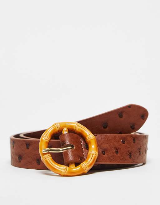 Brown Mock Ostrich Leather Belt