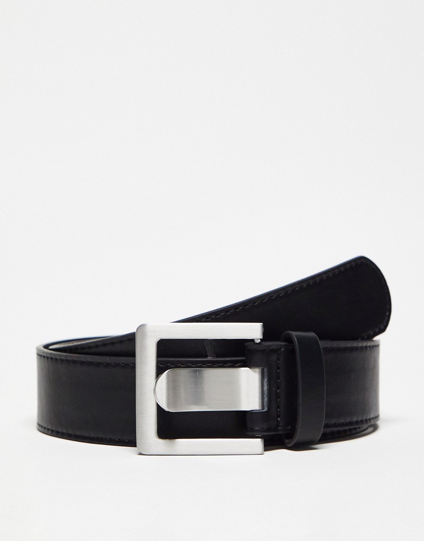 ASOS DESIGN faux leather belt with brushed square buckle in black