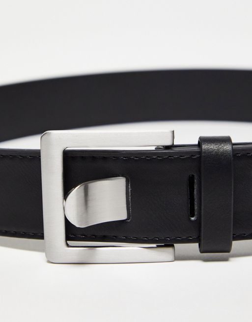 Black PU Leather Belt with Silver Buckle