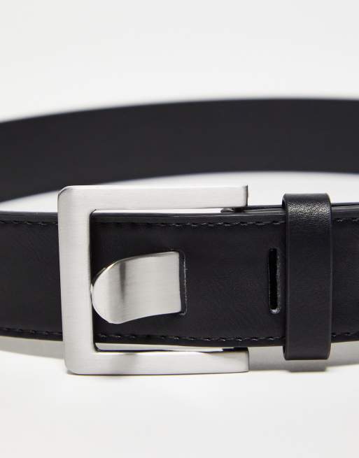 ASOS DESIGN leather wide belt in black with matte black buckle