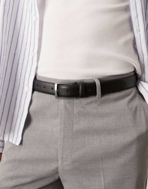 ASOS DESIGN faux leather belt with gunmetal buckle in black - view 1
