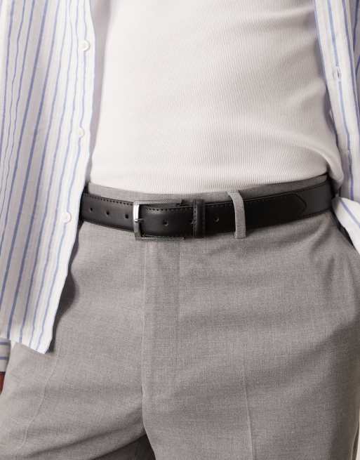 ASOS DESIGN faux leather belt with gunmetal buckle in black
