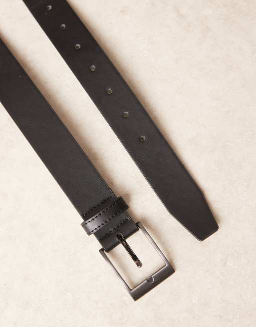 ASOS DESIGN faux leather belt with gunmetal buckle in black, 2 of 3