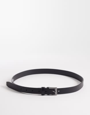 Asos Design Faux Leather Belt With Gunmetal Buckle In Black