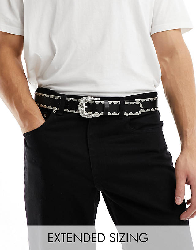 ASOS DESIGN - faux leather belt with metal detail and western buckle in black