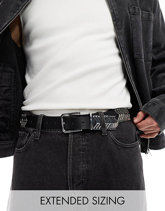 ASOS DESIGN - faux leather belt with metal detailing in black