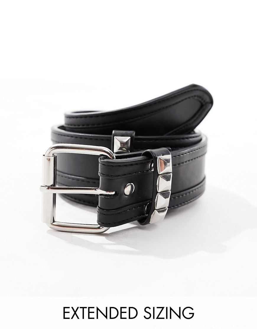 faux leather belt with metal loop detail in black