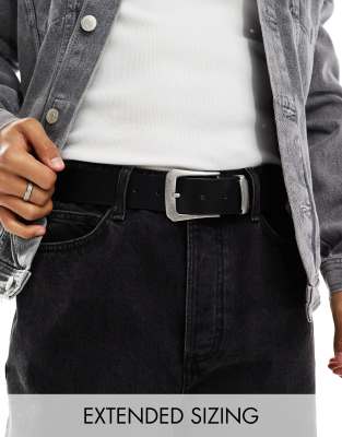 ASOS DESIGN ASOS DESIGN faux leather belt with silver buckle and keeper in black