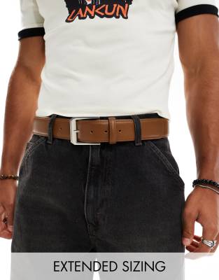 faux leather belt with silver buckle in brown